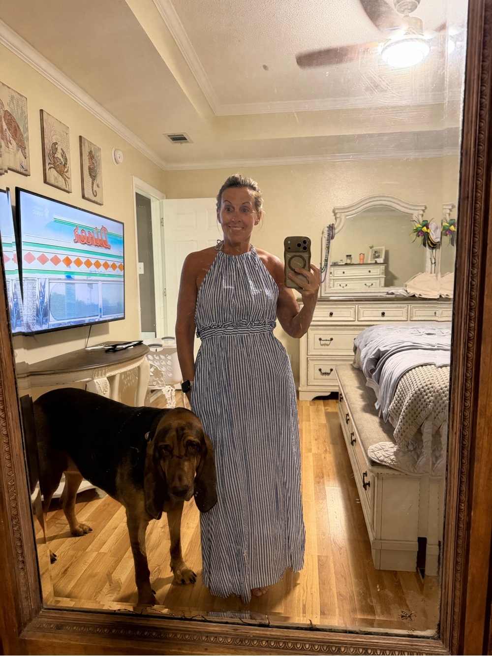 Striped Halter Maxi Dress in Blue and White